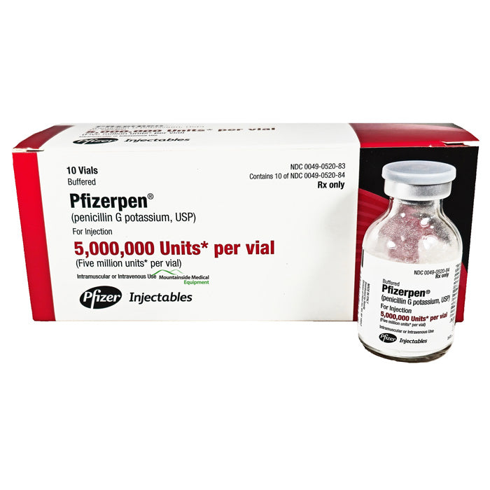 Pfizerpen Injection (Penicillin G Potassium) 5000000 Units, used for treating bacterial infections, fighting severe infection, and antibiotics therapy.