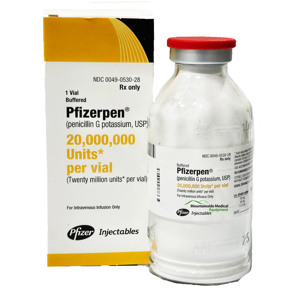 Pfizerpen Injection (Penicillin G Potassium) vials used for treating bacterial infections, ensuring effective antibiotic therapy.