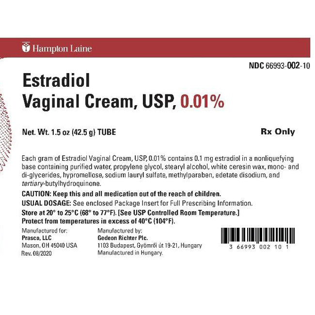 Estradiol Vaginal Cream 0.01% Tube with Calibrated Applicator 42.5 gm by Prasco Labs