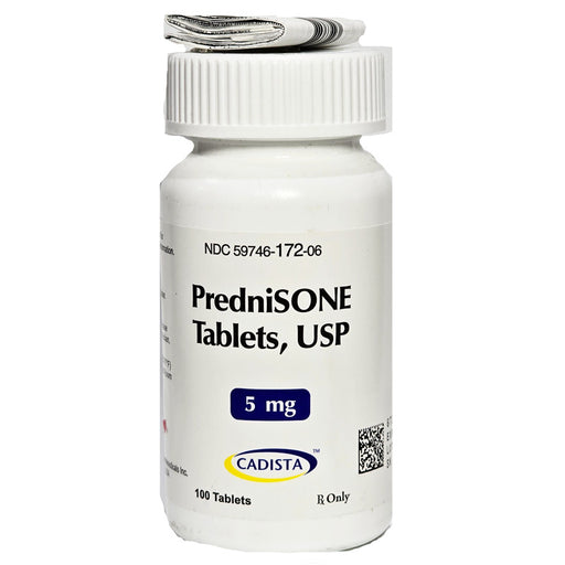 Bottle of Presnisone Tablets 5 mg by Cadista NDC 59746-0172-06