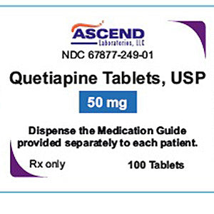 Quetiapine Fumarate 50 mg by Ascend Labs 100 Tablets Per Bottle 