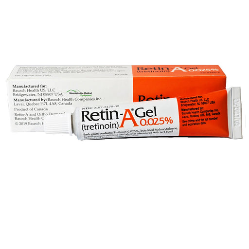 Image of Retin-A Gel 0.025% (Tretinoin) Topical Gel, a trusted skin care remedy for treating acne, minimizing wrinkles, and improving overall skin health.