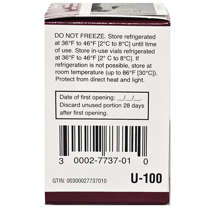 Side View of Insulin Lispro Injection U-100 Multiple Dose Vial 10 mL by Lilly