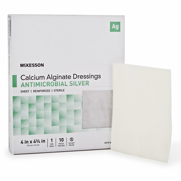 Silver Calcium Alginate Dressing 4 x 4 3/4" with Antimicrobial Silver, Sterile 