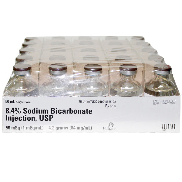 Image of Sodium Bicarbonate For Injection 8.4% Tray, essential for acidosis treatment and pH balance in emergency and critical care settings.