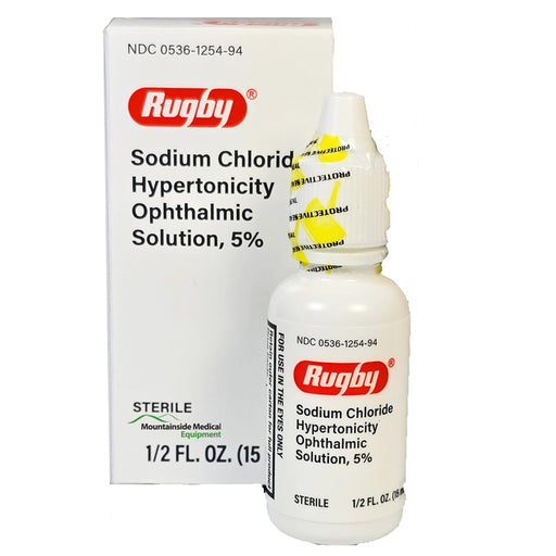 Bottle of Sodium Chloride Hypertonicity Ophthalmic Solution 5% for relieving corneal edema and promoting eye health.