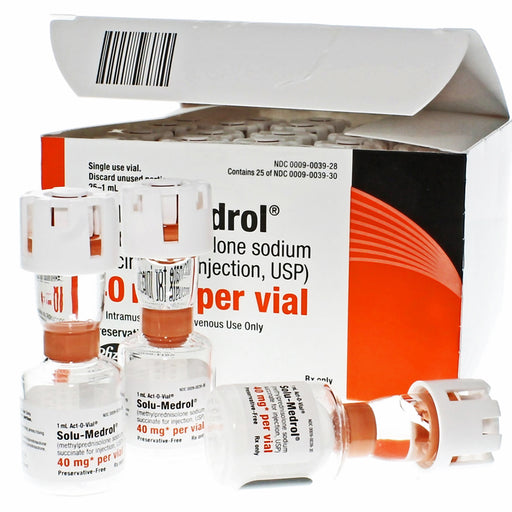 Solu-Medrol Injection 40 mg vial for reducing inflammation, managing allergies, and supporting immune health in clinical treatments.