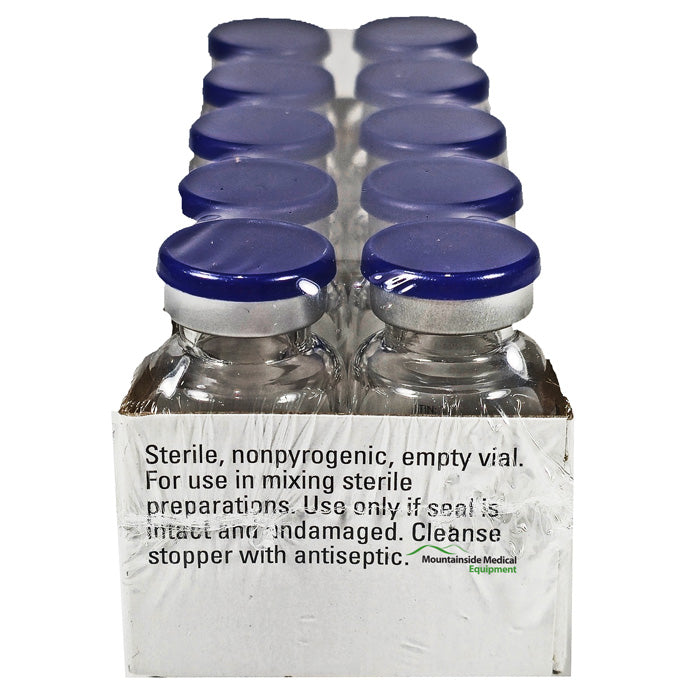 Sterile Empty Vials 10 mL, glass containers with flip-top caps for lab, medication, and vaccine storage, ensuring sterility.