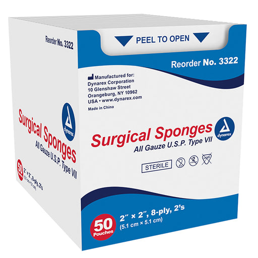 Sterile Gauze Pad Sponge 8-Ply USP Type VII Gauze 2 x 2, ideal for wound care and medical use, highly absorbent and individually packed.