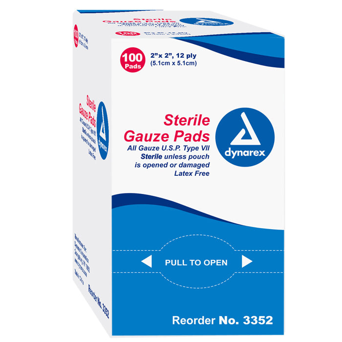 Sterile Gauze Pads 12 Ply by Dynarex, used for wound care, absorbing exudate, and ensuring a clean, protective dressing for injuries.