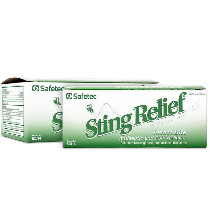 Sting Relief Insect Bite Relief Wipes, Antiseptic and Pain Reliever by Safetec