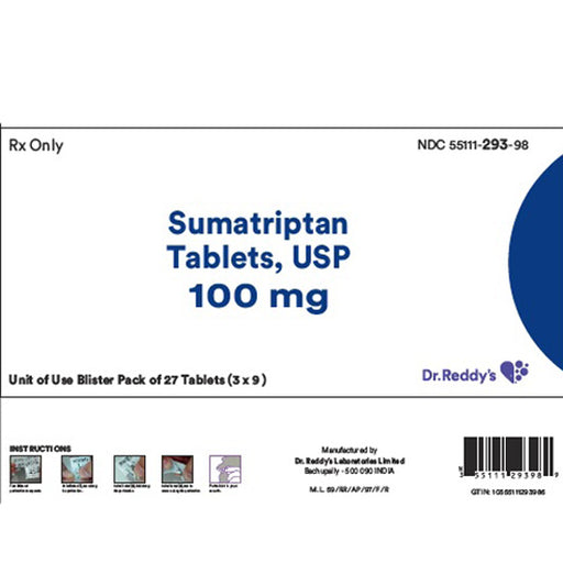 Sumatriptan Succinate 100 mg Blister Pack of 27 Tablets 