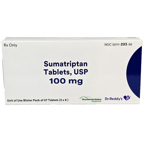 Blister pack of Sumatriptan Succinate 100 mg Tablets for migraine relief, effective headache management in a convenient form.