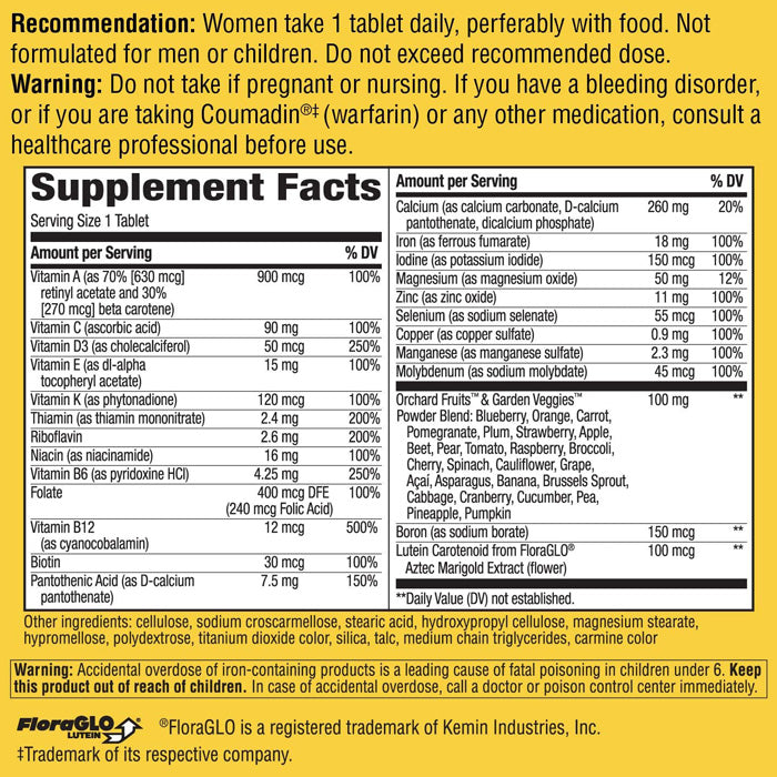 Supplement Facts for Alive Women's Energy Complete Multivitamin 