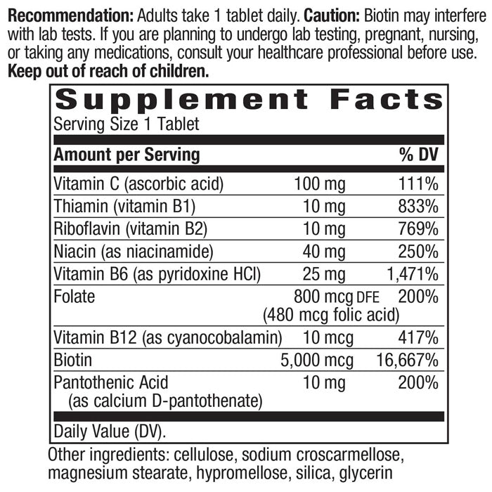 Supplement Facts for Biotin Forte Complex Tablets For Heathly Hair, Skin and Nails