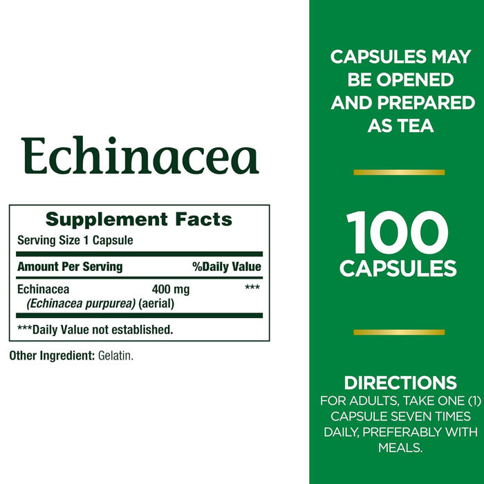 Supplement Facts for Echinacea Purpurea 400mg Herbal Supplement