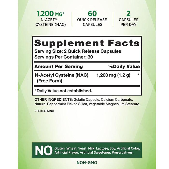 Supplement Facts for NAC N-Acetyl Cysteine 1200 mg by Nature's Truth