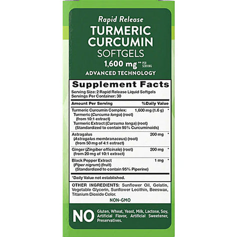 Supplement Facts for Turmeric Curcumin Comple