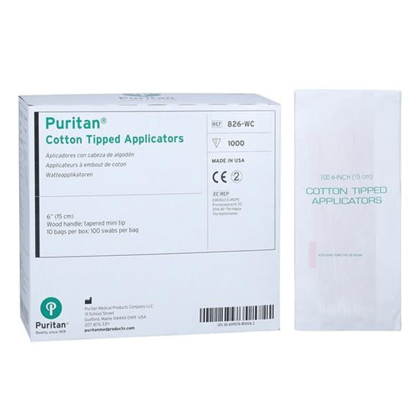 Tapered Mini-tip Cotton Applicator box for precise specimen collection in dermatology, microbiology, and clinical diagnostics.