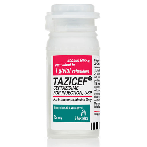 Tazicef (Ceftazidime Pentahydrate Injection) vials used for treating severe bacterial infections with broad-spectrum antibiotic efficacy.