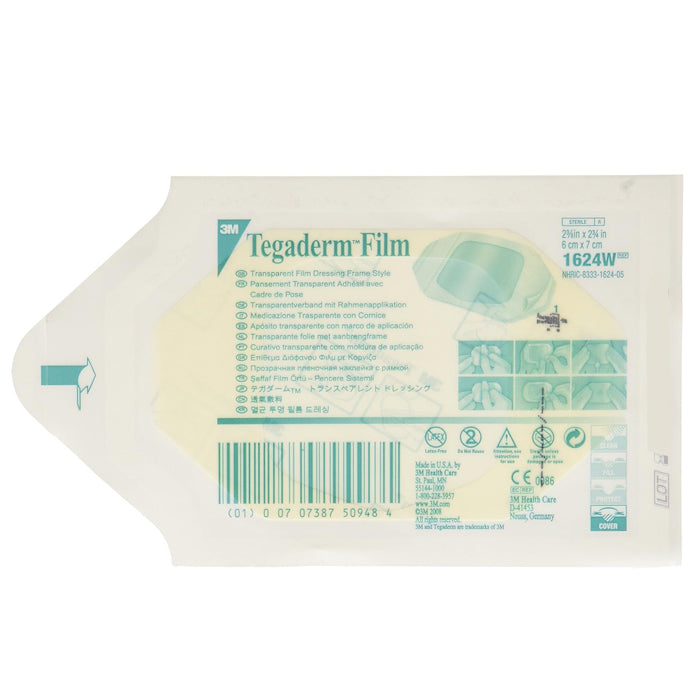 Close-up of Tegaderm Film dressing 2x2: transparent, breathable layer offering secure wound care and optimal skin protection.