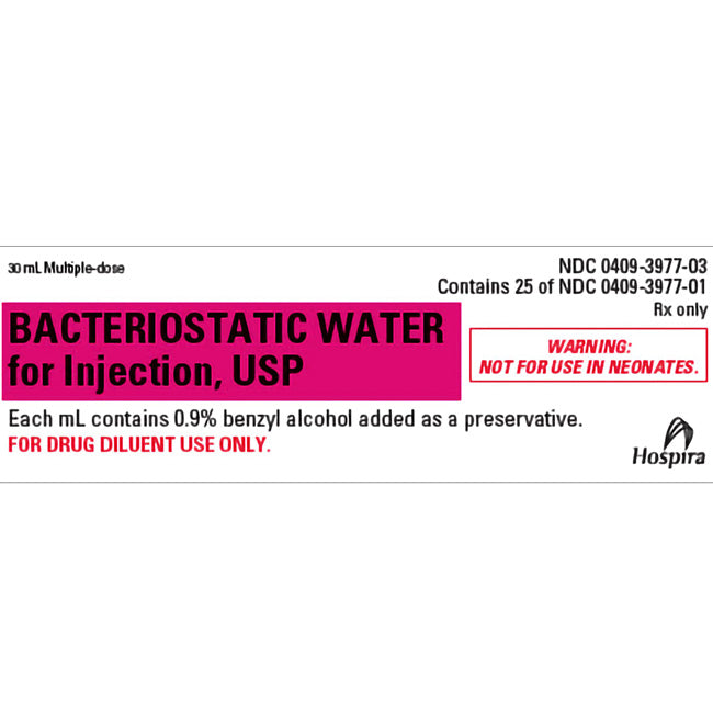 Tray label for bacteriostatic Water Injection by Pfizer