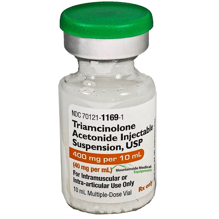 Triamcinolone Acetonide Injection 40 mg Vial, used to treat inflammation, arthritis, and allergic reactions.