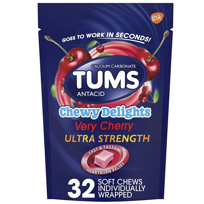 Tums Chewy Delights Ultra Strength Chewable Antacid Relief tablets offer fast heartburn, indigestion, and acid reflux relief.