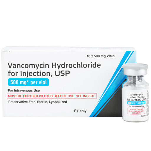 Vancomycin Hydrochloride Injection 500 mg Vials for treating severe bacterial infections, including MRSA and antibiotic-resistant strains.