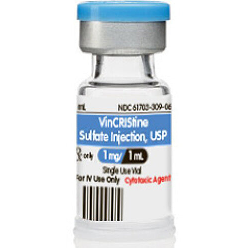 Vincristine Sulfate Injection vials used in chemotherapy for treating leukemia and lymphoma in sterile medical environment.