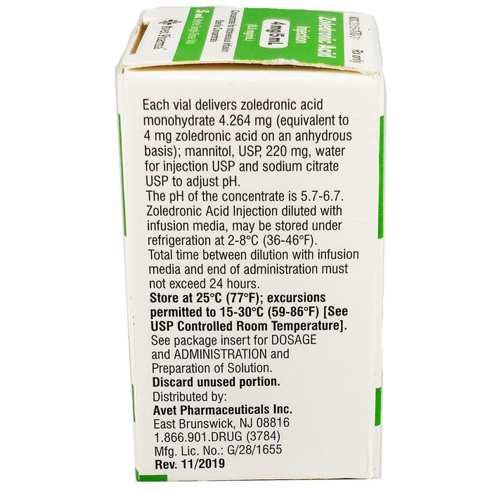 Zoledronic Acid Injection directions for osteoporosis management, enhancing bone strength, and reducing fracture risk in high calcium.