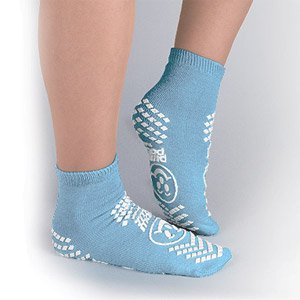 Slipper Socks, Non Skid, Single Sided, Large, Blue, Pair