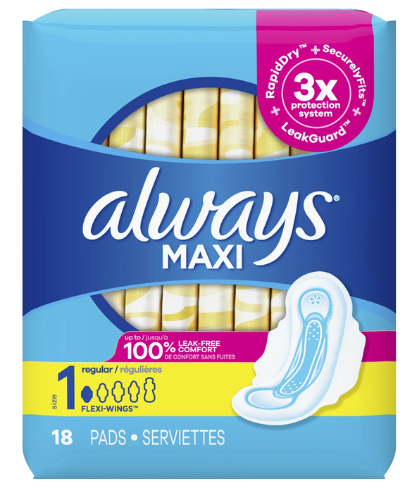 Always Maxi Regular Pads with Wings Size 1 Unscented 18/pk — Mountainside  Medical Equipment