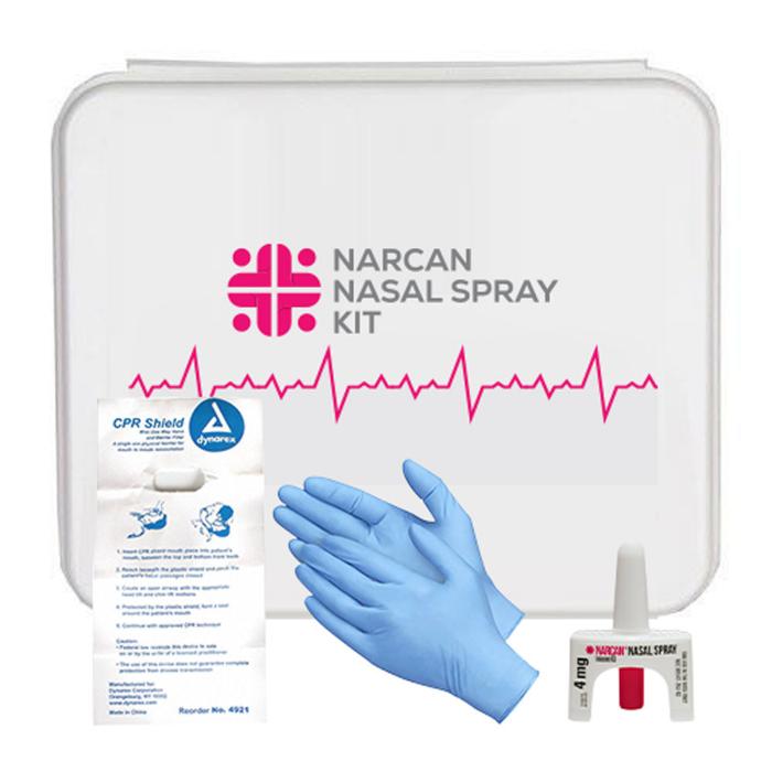 Narcan Nasal Spray Kit for opioid overdose reversal, includes nasal spray device for rapid emergency response and lifesaving intervention.