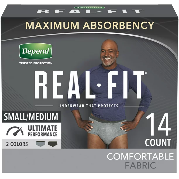 Depend Real Fit Incontinence Underwear for Men, Small/Medium, 14 count