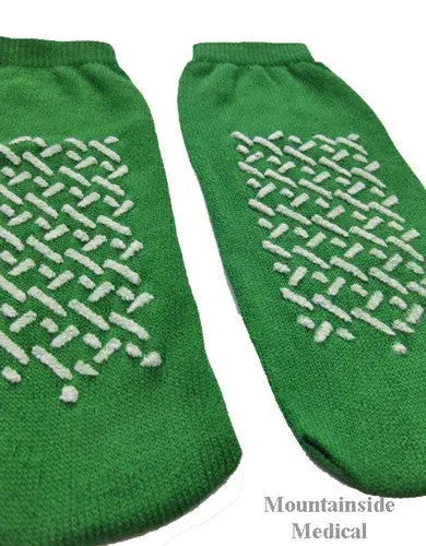 Slipper Socks, Non-Skid, Single Sided, Medium, Green, Pair